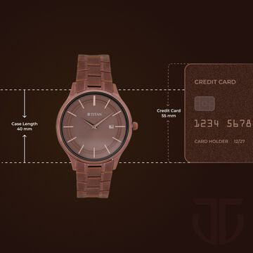 Titan Classique Slimline Brown Dial Analog with Day and Date Stainless Steel Strap Watch for Men