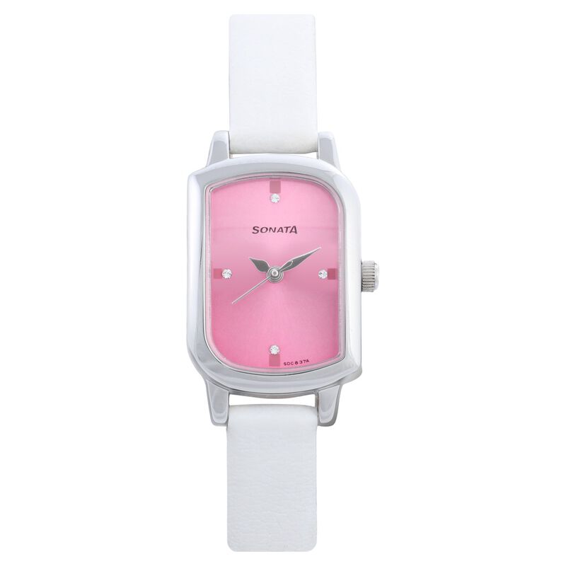 Sonata Quartz Analog Pink Dial Leather Strap Watch for Women