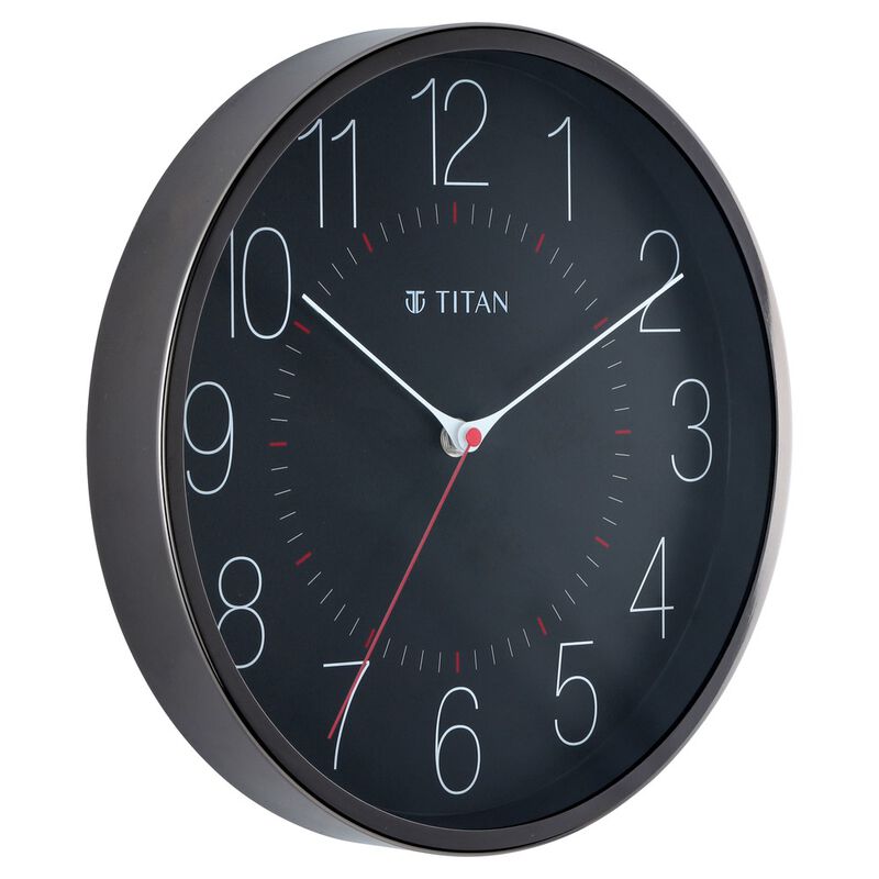 Buy Online Titan Metallic Black Wall Clock with Slim Hands 30 cm x 30