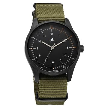 Fastrack Stunners Quartz Analog Black Dial Green Nylon Strap Watch For Guys