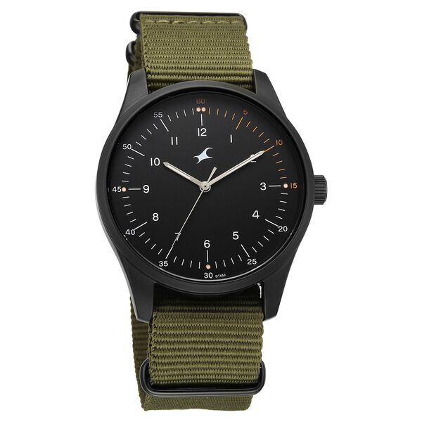 Fastrack Stunners Quartz Analog Black Dial Green Nylon Strap Watch For Guys - image number 1