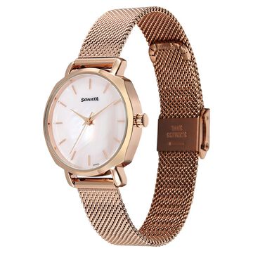 Sonata Eternia Quartz Analog Pink Dial Metal Strap Watch For Women