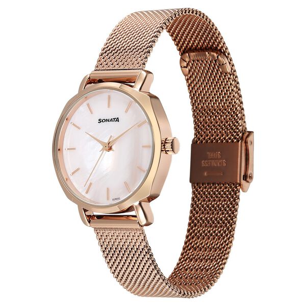 Sonata Eternia Quartz Analog Pink Dial Metal Strap Watch For Women - image number 1