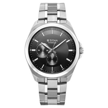 Titan Classique Titanium Sapphire  Multifunction Black Dial Grey Titanium Strap Watch For Men