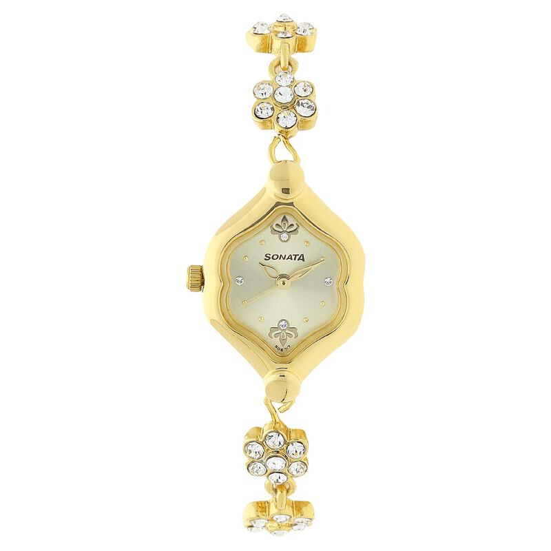 Sonata Quartz Analog Champagne Dial Metal Strap Watch for Women