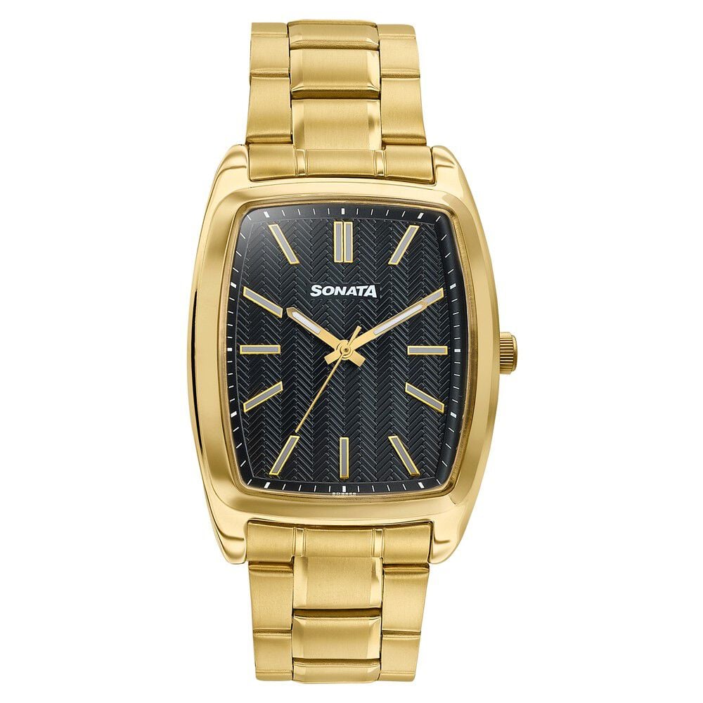 Sonata Ascent Gold & Black Tonneau Watch for Men-image-44