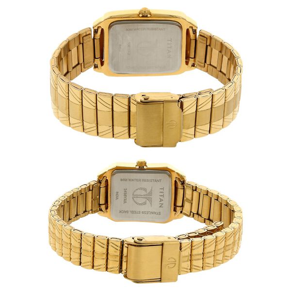 Titan Quartz Analog with Day and Date Champagne Dial Metal Strap Watch for Couple - image number 3