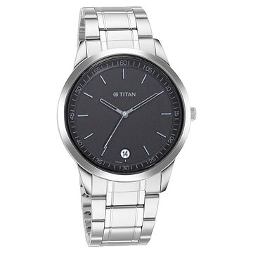 Titan Minimals Quartz Analog with Date Black Dial Silver Metal Strap Watch For Men
