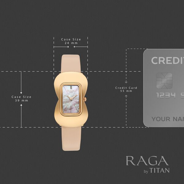 Titan Raga Glimmers Quartz Analog Pink Mother Of Pearl Dial Pink Leather Strap Watch For Women - image number 3
