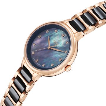Xylys Swiss Analog Rose Gold Steel And Ceramic Strap Mother Of Pearl Dial Watch For Women