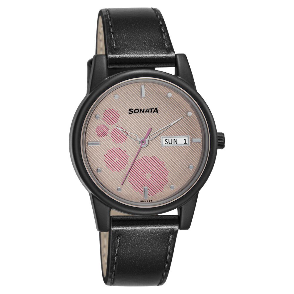 Buy Online Sonata Lite Pink Dial Women Watch With Leather Strap