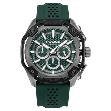 Police Quartz Multifunction Green Dial Green Silicone Strap Watch For Men