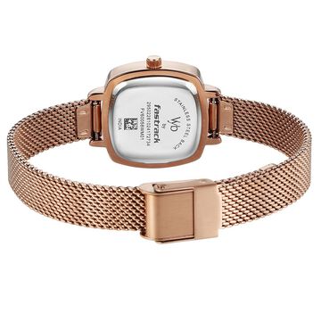 Vyb Seeker By Fastrack Quartz Analog Rose Gold Dial Metal Strap Watch For Girls