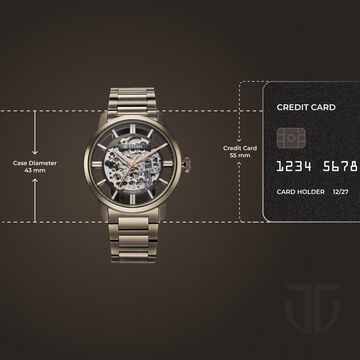 Titan See-Through Skeletal Automatic Analog with Black Dial Copper Brown Stainless Steel Strap Watch for Men