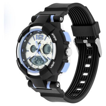 Fastrack Street Line Quartz Digital Analog Digital Silver Dial Black Polyurethane Strap Watch For Girls