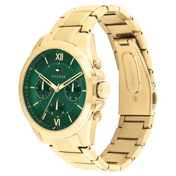 Tommy Hilfiger Quartz Multifunction Green Dial Golden Stainless Steel Strap Watch For Men