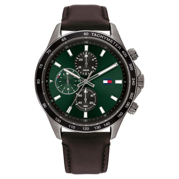 Buy Online Tommy Hilfiger Quartz Multifunction Green Dial Leather Strap ...