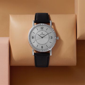 Titan Quartz Analog Silver Dial Leather Strap Watch for Men