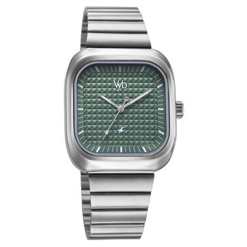 Fastrack Vyb Maverick Quartz Analog Green Dial Metal Strap Watch For Guys