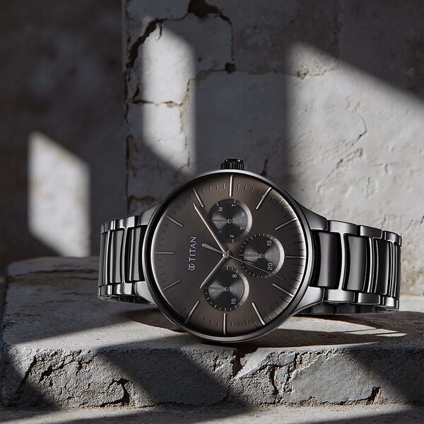 Titan Ceramic Fusion Multifunction Black Round Dial Two Toned Stainless Steel Strap Watch For Men - image number 0