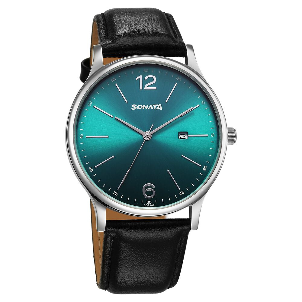 Sonata Aspire Quartz Analog with Date Green Dial Leather Strap Watch For Men-image-40