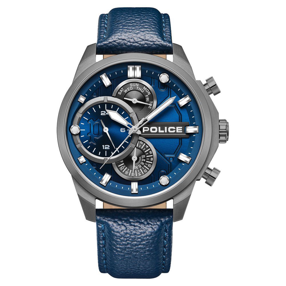 Buy Online Police Quartz Multifunction Blue Dial Blue Leather Strap Watch for Men plpewgf0039202 Titan