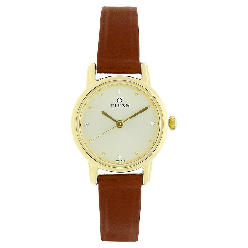 Titan Karishma Champagne Dial Analog Leather Strap Watch for Women - image number 0