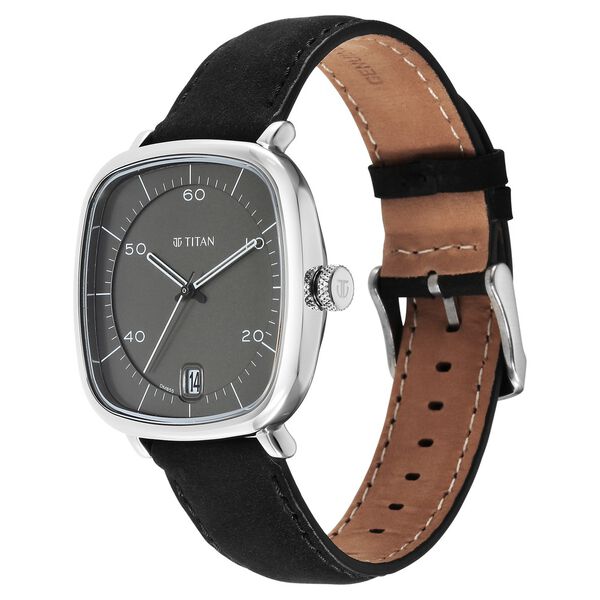Titan Neo Curve Quartz Analog with Date Anthracite Dial Black Leather Strap Watch for Men - image number 2