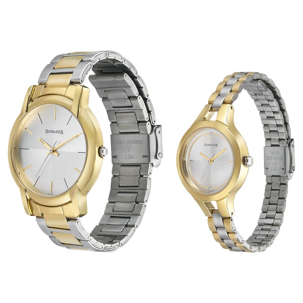 Buy Online Sonata Quartz Analog Silver Dial Stainless Steel Strap