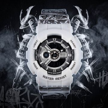 Zoop Samurai Quartz Digital Watch For Boys With Silver Dial White Polyether Strap From House Of Titan