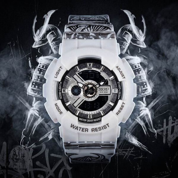 Zoop Samurai Quartz Digital Watch For Boys With Silver Dial White Polyether Strap From House Of Titan - image number 0