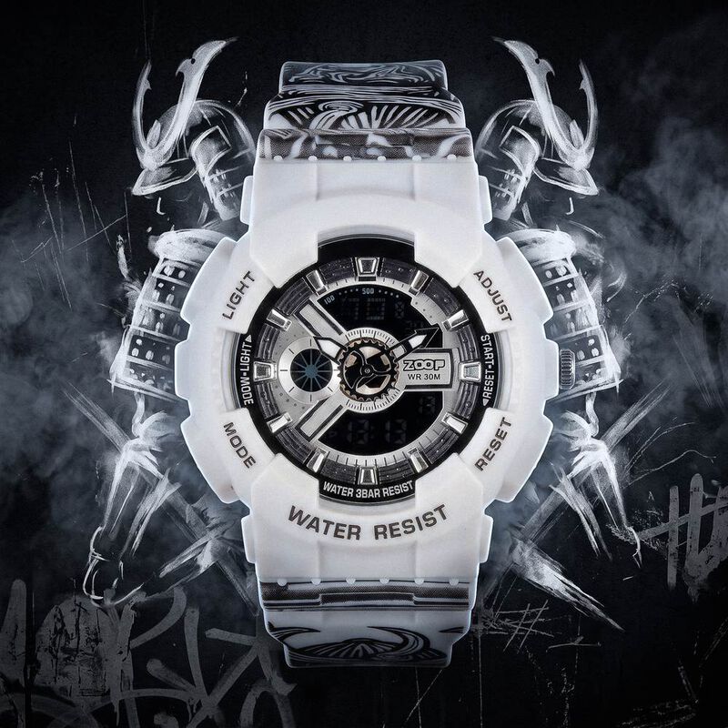 Zoop Samurai Quartz Digital Watch For Boys With Silver Dial White Polyether Strap From House Of Titan