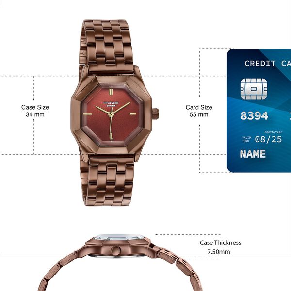 Poze By Sonata Quartz Analog Brown Dial Brown Metal Strap Watch For Women - image number 3