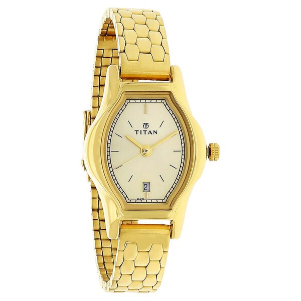 Titan Quartz Analog Champagne Dial Stainless Steel Strap Watch for Women - image number 1