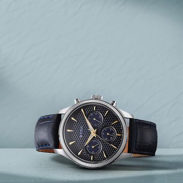 Titan Regalia Opulent Quartz Analog with Day and Date Blue Dial Blue Leather Strap Watch for Men