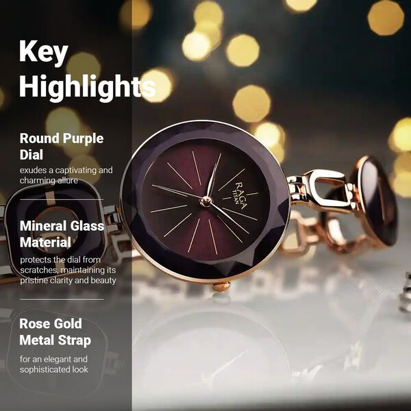 Titan Raga Delight Purple Dial Analog Metal Strap watch for Women - image number 3