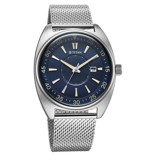 Titan Tonneau Analog with Date and Blue Dial Mesh Stainless Steel Strap Watch for Men - image number 1