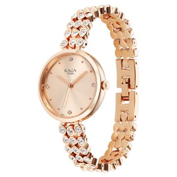 Titan Raga Showstopper Quartz Analog Rose Gold Dial Metal Strap Watch for Women