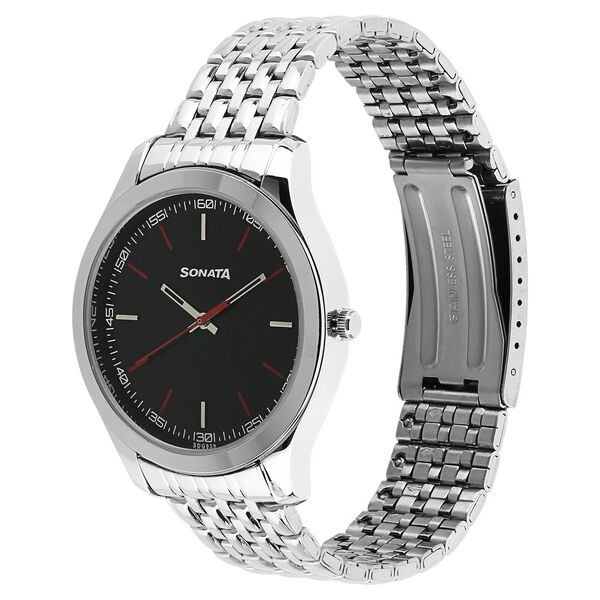 Sonata Quartz Analog Black Dial Stainless Steel Strap Watch for Men - image number 1