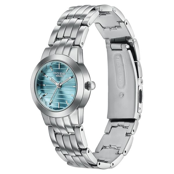 Poze Poze Quartz Analog Blue Dial Silver Metal Strap Watch For Women - image number 4