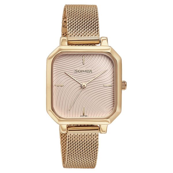 Sonata Modern Edit Quartz Analog Pink Dial Rose Gold Stainless Steel Strap Watch For Women - image number 1