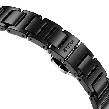 Titan Edge Ceramic Quartz Analog Black Dial Black Ceramic Strap Watch For Women