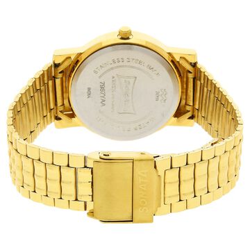 Sonata Quartz Champagne Dial Golden Stainless Steel Strap Watch For Men