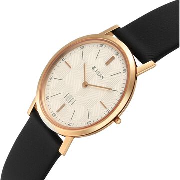 Edge Dynasty Quartz Analog White Dial Black Leather Strap Watch For Men