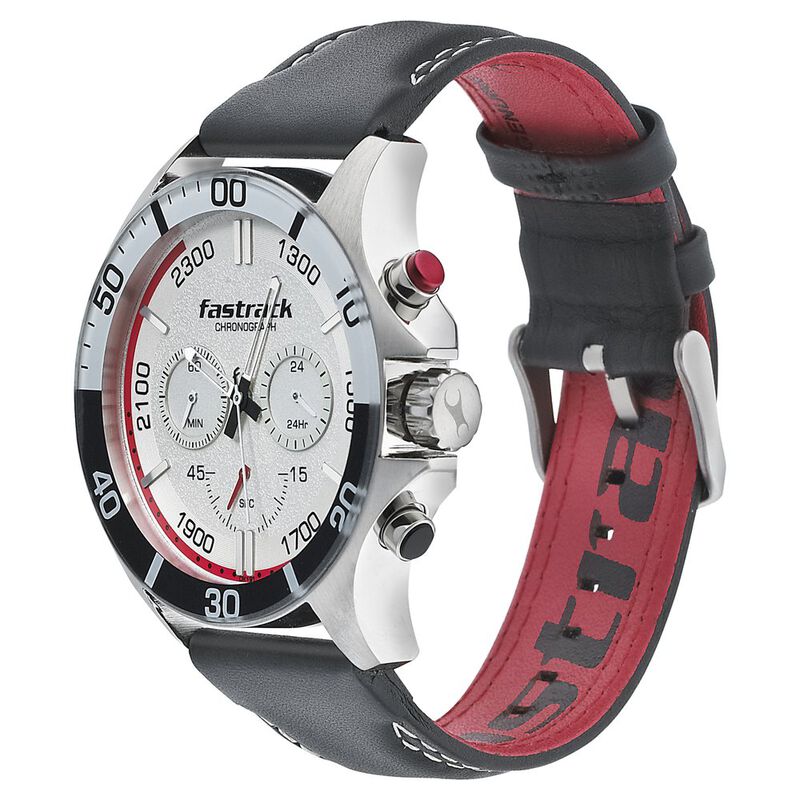 Fastrack Hitlist Quartz Chronograph White Dial Leather Strap Watch for Guys - image number 2