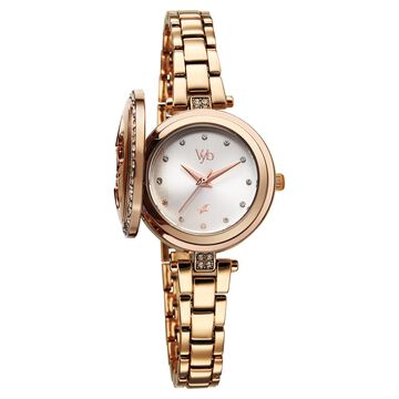Vyb Eclipse By Fastrack Quartz Analog White Dial Rose Gold Stainless Steel Strap Watch For Girls