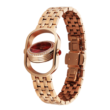 Titan Raga Paris, with Love Quartz Analog Red Mirror Polished Dial Rose Gold Stainless Steel Strap Watch For Women