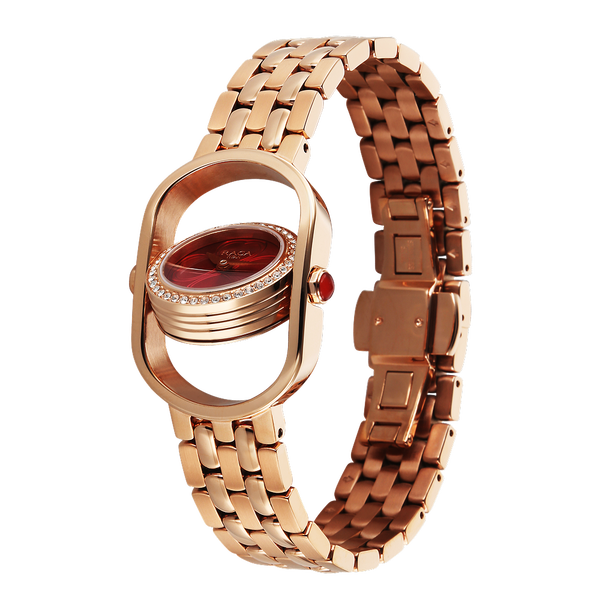 Titan Raga Paris, with Love Quartz Analog Red Mirror Polished Dial Rose Gold Stainless Steel Strap Watch For Women - image number 4