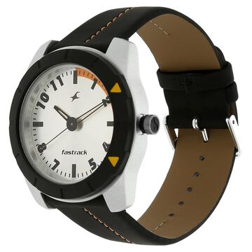 Fastrack Quartz Analog Silver Dial Leather Strap Watch for Guys