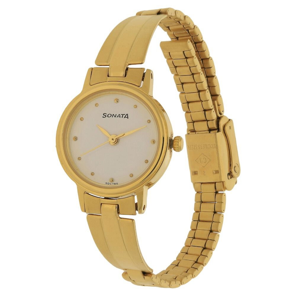 Buy Online Sonata Quartz Analog White Dial Stainless Steel Strap Watch for Women ns8096ym04 Titan